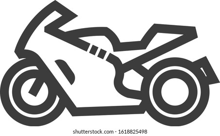 Motorcycle icon in thick outline style. Black and white monochrome vector illustration.