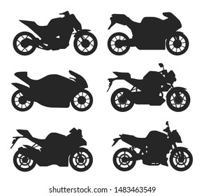 Motorcycle Icon Vector Logo Template. Flat style. Side view, profile. 