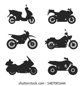 Motorcycle Icon Vector Logo Template. Flat style. Side view, profile. 