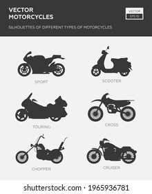 Motorcycle Icon Vector Logo Template. Side view, profile. Types of motorcycles