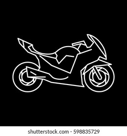 Motorcycle icon white contour on black background of vector illustration.