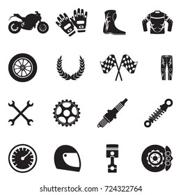 Motorcycle Icons. Black Flat Design. Vector Illustration. 