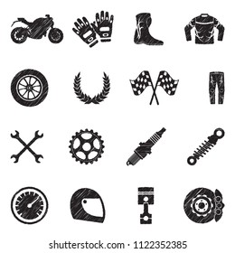 Motorcycle Icons. Black Scribble Design. Vector Illustration.