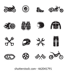 Motorcycle icons black set with transportation symbols isolated vector