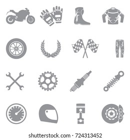 Motorcycle Icons. Gray Flat Design. Vector Illustration. 