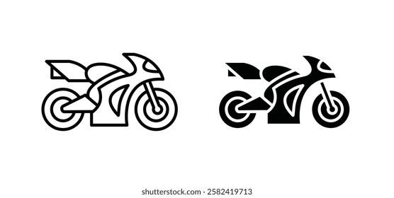Motorcycle icons pack vectors in black flat and strokes