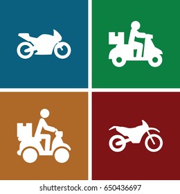Motorcycle icons set. set of 4 motorcycle filled icons such as courier on motorcycle, motorbike
