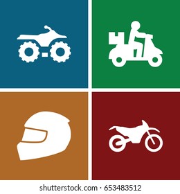 Motorcycle icons set. set of 4 motorcycle filled icons such as helmet, motorbike, motorcycle