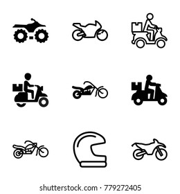 Motorcycle icons. set of 9 editable filled and outline motorcycle icons such as delivery bike, helmet