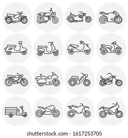 Motorcycle icons set outline on background for graphic and web design. Creative illustration concept symbol for web or mobile app.