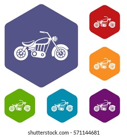 Motorcycle icons set rhombus in different colors isolated on white background