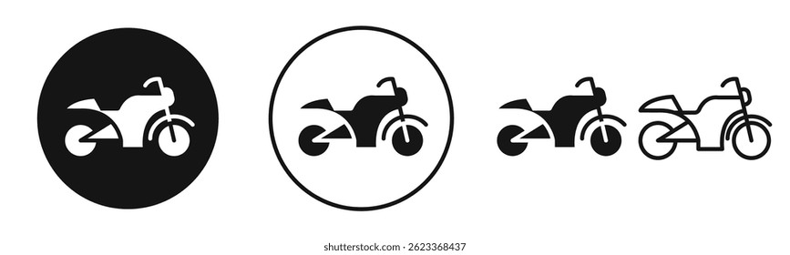 Motorcycle icons set in solid black and stroke line style
