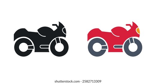 Motorcycle icons set vectors black and colored style
