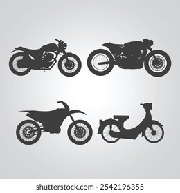 Motorcycle icons, vintage motorcycles, unique icons, and a bike logo with a silver background, Vector illustration