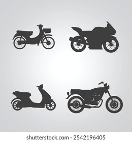 Motorcycle icons, vintage motorcycles, unique icons, and a bike logo with a silver background, Vector illustration