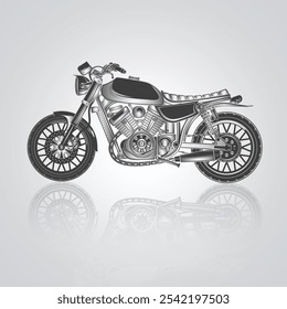 Motorcycle icons, vintage motorcycles, unique icons, and a bike logo with a silver background, Vector illustration