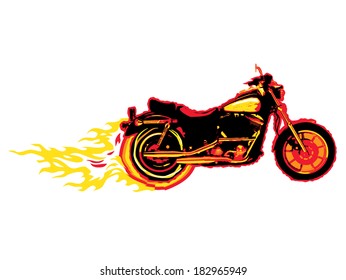 Motorcycle illustration with flames
