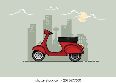 motorcycle illustration in front of the building, flat style illustration