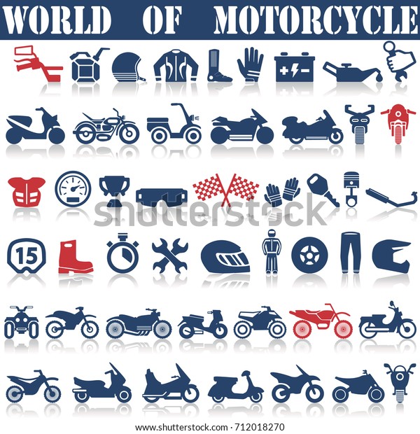 Motorcycle illustration of parts for motorcycle\
icons set.