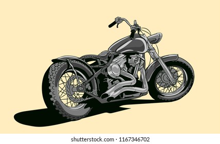 motorcycle image in black and white color on a yellow background. Old bike