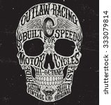 Motorcycle inspired typography skull vector illustration.
