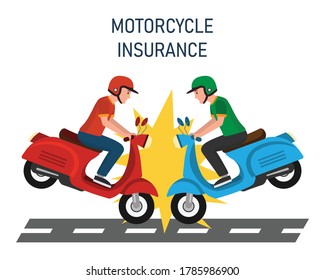 motorcycle insurance. Road accident concept. isolated on white background. vector illustration in flat style modern design.