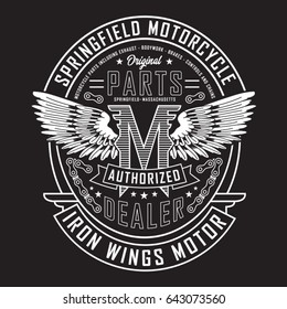 Motorcycle iron wings motor typography, tee shirt graphics, vectors