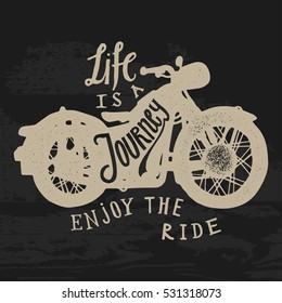 motorcycle journey biker print. motorbike silhouette lettering.