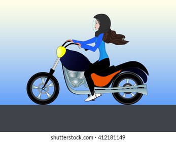 Motorcycle lady driver, vector illustration
