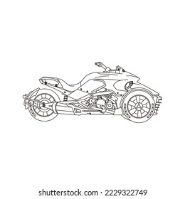 Motorcycle line drawing side view isolated on white background