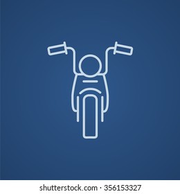 Motorcycle line icon for web, mobile and infographics. Vector light blue icon isolated on blue background.