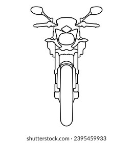 Motorcycle in linear style vector icon. Front view of a motorcycle outline. The logo of the mat workshop. Vector illustration.