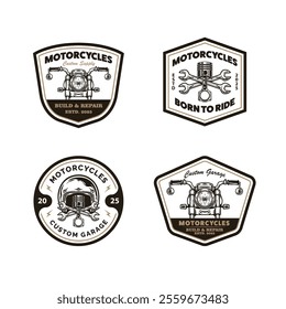 Motorcycle logo badge design template with the text editable for clothing, sport and apparel