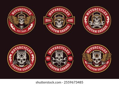 Motorcycle logo badge design template with the text editable for clothing, sport and apparel