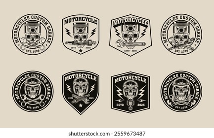 Motorcycle logo badge design template with the text editable for clothing, sport and apparel