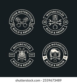 Motorcycle logo badge design template with the text editable for clothing, sport and apparel