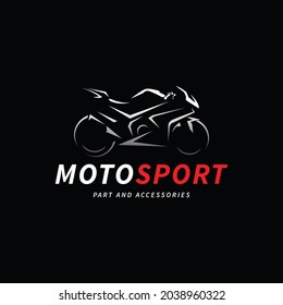 Motorcycle logo on black background. Modern racing superbike silhouette.