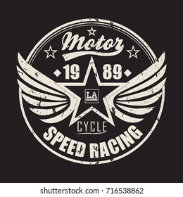 Motorcycle Los-Angeles t-shirt print, motorbike tee graphic, biker fashion graphic design. Racing emblem