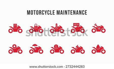 Motorcycle maintenance icons set. Engine, protection, electrical, oil, cost, wrench symbol icon sign collections