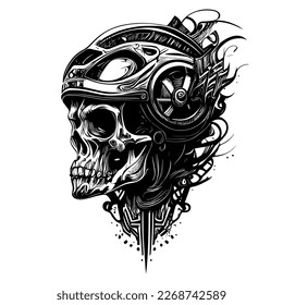 Motorcycle mechanic skull is a popular symbol in biker culture, representing a tough, gritty persona with a deep knowledge of motorcycle mechanics	
