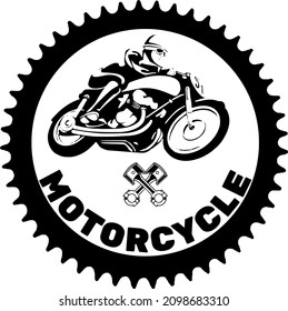 Logo del taller mecánico de motocicletas blanco y negro dentro de la corona de una motocicleta