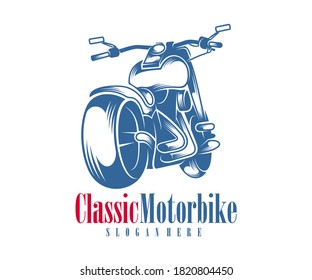 Motorcycle monochrome emblems, logo and motorbike badges with descriptions of custom bikes, classic garage. vector illustration
