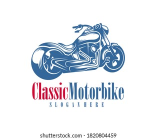 Motorcycle monochrome emblems, logo and motorbike badges with descriptions of custom bikes, classic garage. vector illustration
