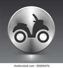 Motorcycle Moped on Silver Round Button