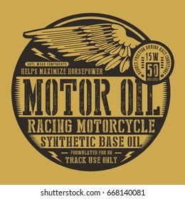 Motorcycle motor oil wing typography, tee shirt graphics, vectors