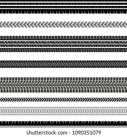 Motorcycle and motor tire tracks seamless pattern. Seamless automotive addon useful for poster, print, flyer, book, brochure and leaflet design. Editable vector illustration in monochrome colors.