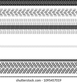 Motorcycle and motor tire tracks seamless pattern. Seamless automotive brushes useful for poster, print, flyer, book, brochure and leaflet design. Editable vector illustration in monochrome colors.