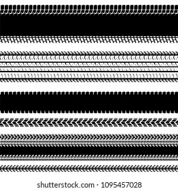 Motorcycle and motor tire tracks seamless pattern. Seamless automotive brushes useful for poster, print, flyer, book, brochure and leaflet design. Editable vector illustration in monochrome colors.