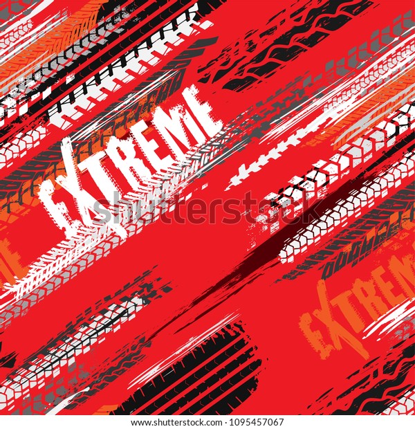Motorcycle and motor tire tracks seamless\
pattern. Grunge automotive addon useful for poster, print, flyer,\
brochure and leaflet background design. Editable vector\
illustration in bright\
colors.