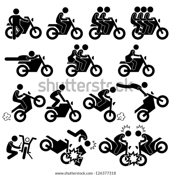Motorcycle Motorbike Motor Bike Stunt Man\
Daredevil People Stick Figure Pictogram\
Icon